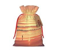 LIXLZH Hermosa playa al atardecer imprimir Navidad bolsa cordón Bolsas mujeres hombres Navidad Año Nuevo fiesta Bolsas fiesta fiesta favores bolsa