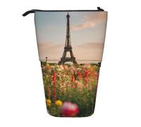 Lixlzh Hermosa Torre Eiffel de París con impresión telescópica de pie, estuche organizador de poliéster para bolígrafos, papelería, oficina, negro, talla única, Art Deco, Black, Talla única