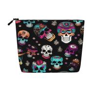 LIXLZH Sugar and Skulls Style Print - Bolsa de maquillaje portátil de viaje de una sola capa organizadora de maquillaje con cremallera, color negro, talla única, negro, talla única, Black, Talla única