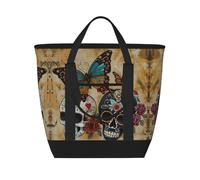 LIXLZH Sugar Skulls Butterfly Print Tote Bag Adult Heavy Duty para Picnic Playa Camping Gran Capacidad Aislada Tote Bag, Negro, Talla Única, Negro, One Size, Negro , Talla única