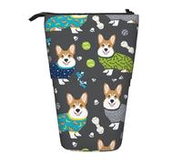 Lixlzh Wearing Clothes Corgi Dogs - Estuche telescópico de poliéster para lápices, organizador de oficina, color negro, talla única, Art Deco, Black, Talla única, Decoración de arte