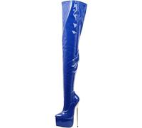 LIXSAJIE Botas de plataforma altas hasta el muslo de aguja de 22 cm para mujer Tacón de metal dorado Tacones altos fetiche sexy Botas de fiesta por encima de la rodilla botas/J/43EU