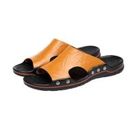 LIXSAZSE 2 piezas de zapatillas de cuero para hombre, zapatos verano, sandalias planas suaves, antideslizantes, transpirables, para caminar en la playa y en casa, Amarillo, treinta y nueve