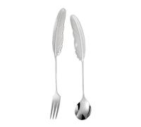 LIXSAZSE 2x Spork de acero inoxidable con forma de pluma, delicado para cenar, Spork titanio, Sporks Metal, borde horquilla, Plata