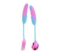 LIXSAZSE 2x Spork de acero inoxidable con forma de pluma, delicado para cenar, Spork titanio, Sporks Metal, borde horquilla, Color dorado colorido