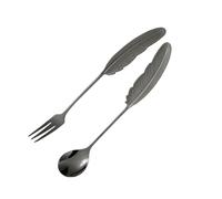LIXSAZSE 2x Spork de acero inoxidable con forma de pluma, delicado para cenar, Spork titanio, Sporks Metal, borde horquilla, Negro