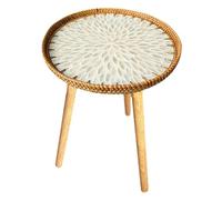 LIXSAZSE Auxiliar Redonda de ratán para Sala de Estar y Dormitorio con Incrustaciones Concha. Ideal para Tomar café o té en Cualquier Momento. Auxiliar ratán para sofá, Sala Estar y