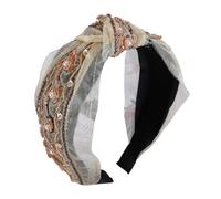 LIXSAZSE Bandas para el cabello Costura Bowknot Twist Knot Diadema Estilo vintage Hairband Bordado Bead Wrap Diademas ajustables Niñas, Nudo de cuentas beige