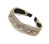 LIXSAZSE Bandas para el cabello Costura Bowknot Twist Knot Diadema Estilo vintage Hairband Bordado Bead Wrap Diademas ajustables Niñas, Nudo de cuentas negras