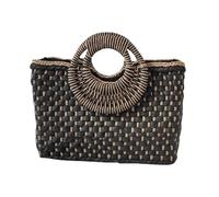 LIXSAZSE Bolsos casuales naturales para dama, estilo bohemio, para vacaciones, de paja. Bolso de hombro bohemio de paja para mujer. La hebilla evita que se caigan las cosas y, Negro, 36 x 24 x 13 cm