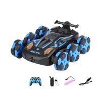 LIXSAZSE Coche de Control Remoto con iluminación Genial para niños con rotación de 360° y tracción en Las Seis Ruedas ABS, Azul, Control Remoto Dual