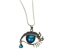 LIXSAZSE Collar de gota de agua elegante y delicado con ojos grandes, cadena única de aleación con ojos de azada, suéter de cristal, nuevo, lago azul