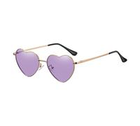 LIXSAZSE Gafas de sol de moda con marco de metal dorado para gafas de sol en forma de corazón de PVC de estilo lujoso Lente Tac en forma de corazón, púrpura