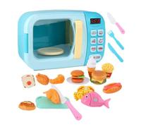 LIXSAZSE Juego de Cocina Interactivo para niños, minicocina de Juguete, microondas, Accesorios para cocinar, Comida Falsa para bebés, Juego simulación, microondas para niños. , Azul , 31 Piezas