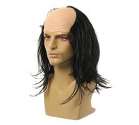 LIXSAZSE Peluca Calva de Científico Loco, Accesorio de Cosplay, Divertida y Ligera para Halloween, fácil de Usar, experiencias memorables. Peluca Calva de Científico Loco, Cabello Negro y Liso