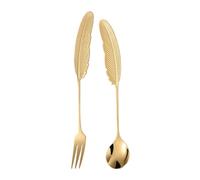 LIXSAZSE Spork con forma de pluma, herramienta de comedor elegante y práctica hecha acero inoxidable 304 con forma pluma y delicada, Oro
