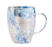 LIXSAZSE Tazas de café de doble pared con flores, taza cristal con fusiones florales, taza aislada 350ml, tazas café cristal mineral, do