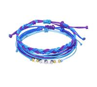 LIXSAZSE trenzada de cordón de cera 3 piezas, joyería concha cuentas multicolor ajustable, pulseras bohemias, accesorios para mujer, Azul + Púrpura
