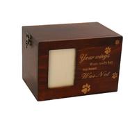 LIXSAZSE Urna de para Madera Maciza para Mascotas, Ideal para Guardar Las Cenizas de tu Peludo Amigo. Incluye Texto Tallado único y Huella Pata. Ideal para Cenizas, 16 * 11 * 11 cm