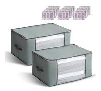 LIXTYC 2 Cajas Almacenaje Ropa 81L (60x45x30cm) - Bolsas Guardar Ropa con Cremallera Doble, Ventana y Asas Reforzadas · Organizador Armario para Mantas y Edredones + Sobres Antipolillas Perfumados