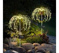Liyade Gartendeko Solar Gartenleuchte Außenen, 2 Stück 150 LED Solarleuchten FeuerFeuerwerk 8 Modi Solarleuchten Pusteblume Solarlampen für Außen Garten wegen, Rasen Balkon Deko (Warmweiß)