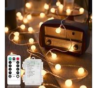 Liyade Luz de Cadena 8m 60 LED Guirlande lumineuse avec télécommande, alimenté par batterie, 8 modes d'éclairage pour extérieur, intérieur, Noël, mariage, jardin (blanc chaud)