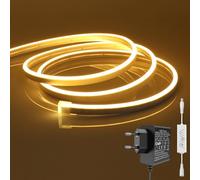 Liyade Tira de LED 2M, tira de LED de neón regulable de 24V, tira de luz LED blanca cálida de 3000K, tira de luz flexible de bricolaje de silicona impermeable IP65 con fuente de alimentación y control