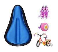 Liyamobu 4 accesorios de bicicleta para niños: 1 timbre de bicicleta con 2 serpentinas de bicicleta para niños y 1 almohadilla de sillín de bicicleta de espuma viscoelástica transpirable y extra suave