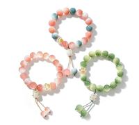 LIYAPEI Juego de 3 pulseras de cristal Maneki Neko Lucky Cat para mujer, bonitas pulseras elásticas con cuentas de pata de gato kawaii, regalo de joyería de buena suerte para niñas, mejores amigas