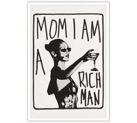 Liyark Póster estético retro de copa de música con texto en inglés "Mom I Am A Rich Man", lienzo feminista, arte de pared, carrito de bar, decoración de pared, decoración de dormitorio preparado,