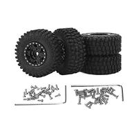 LIYJTK 1/24 Neumáticos de Goma Aleación de Aluminio Textura de desigualdad Profunda Ruedas de amortiguación Fuertes Coche RC (Negro)
