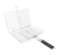 LIYJTK Folding BBQ Grill Basket Portable Grilling Rack for Fish Vegetables Shrimp Outdoor Barbecue Accessories Carbon Steel Electroplating Rustproof Large 12.6x8.9in Heatproof Wood