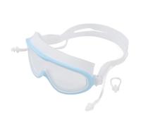 LIYJTK Kids Swimming Goggles Adjustable Strap Children’s Goggles Large Frame Non Fog HD Swim Supplies with Nose Clip (Azul claro blanco)