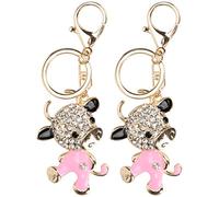 LIYJTK LLAVERO DE METAL DE VACA ZODIACA COLGANTE CON DIAMANTES DECORACIÓN DE DIBUJOS ANIMADOS PARA COCHE