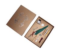 LIYJTK Retro Tallado Feather Pen Set elegante Kit de caligrafía Dibujo de ideal 32 x 23.8 x 4.9cm (Sfdps038035 verde oscuro)