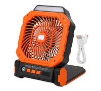 LIYJTK SOLAR CAMPING FAN 4 SPEEDS 3 LIGHT MODES 7800MAH BATTERY RECHARGEABLE PORTABLE FAN WITH TIMER AND COMPASS FOR OUTDOOR ADVENTURE