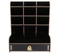 LIYJTK Wood Desktop Bookshelf Multi Function Papelery Papelery Papelery Box Oficina Hogar (Negro)