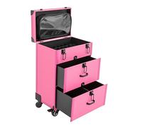 LIYUANJUN Estuche de maquillaje rodante, carrito de salón de belleza con ruedas, carrito de almacenamiento de doble bloqueo con bolsa de tijeras, carrito organizador de viaje, # Rosa Roja