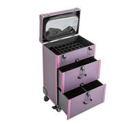 LIYUANJUN Estuche de maquillaje rodante, carrito de salón de belleza con ruedas, carrito de almacenamiento de doble bloqueo con bolsa de tijeras, carrito organizador de viaje, # Morado 2
