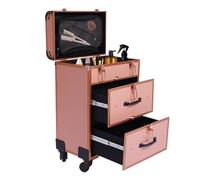 LIYUANJUN Estuche de maquillaje rodante, carrito de salón de belleza con ruedas, carrito de almacenamiento de doble bloqueo con bolsa de tijeras, carrito organizador de viaje, # Oro rosa, Estuche de