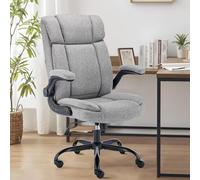 LIYURUI Sillas de oficina en casa, silla de escritorio ergonómica, tapizada, giratoria, con reposabrazos abatible, función mecedora de 110°, color gris