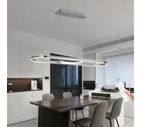 LIYYANG Lámpara colgante comedor LED regulable Lámpara de araña con mando distancia diseño lineal altura ajustable forma moderna ovalada para oficina isla de cocina iluminación (color cromo, L120cm)