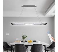 LIYYANG Lámpara colgante comedor LED regulable Lámpara de araña con mando distancia diseño lineal altura ajustable forma moderna ovalada para oficina isla de cocina iluminación (color cromo, L150cm)