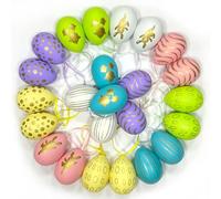 LIZANQU 24 Piezas Huevos de Pascua para Decorar, Adornos de Huevo de Plastico con Cordón, Decoraciones de Fiesta de Pascua 6x4 cm (B)