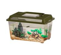 Lizard Cage, Reptile Feeding Box, 9.06x5.12x6.1 Inches, Transparent Carrier, Clear Habitat Viewing Design for Gecko, Tarantula, Crab, Hermit Pet Care, Black and Green