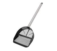 LIZEALUCKY Cat Litter Scoop Stainless Steel Long Handle Half Round Sturdy Mesh Scooper Shovel Pet Sand Sifter Poop Scooper for Beaches Pet Cat Litter Boxes (Black)