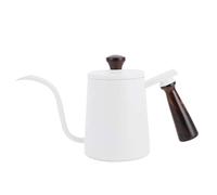 LIZEALUCKY Hervidor de café de pico largo de acero inoxidable de 700 ml con mango de madera blanco para oficina en casa