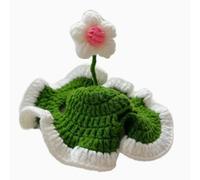 LIZEALUCKY Knitted Flower Cat Hat with Ear Holes Adjustable Tie Soft Cute Crochet Kitten Hat Charming Cat Hat with a Flower Cotton for Dog Puppy Pet Kitten (S)