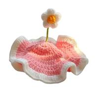 LIZEALUCKY Knitted Flower Cat Hat with Ear Holes Adjustable Tie Soft Cute Crochet Kitten Hat Charming Cat Hat with a Flower Cotton for Dog Puppy Pet Kitten (S)