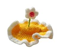 LIZEALUCKY Knitted Flower Cat Hat with Ear Holes Adjustable Tie Soft Cute Crochet Kitten Hat Charming Cat Hat with a Flower Cotton for Dog Puppy Pet Kitten (M)